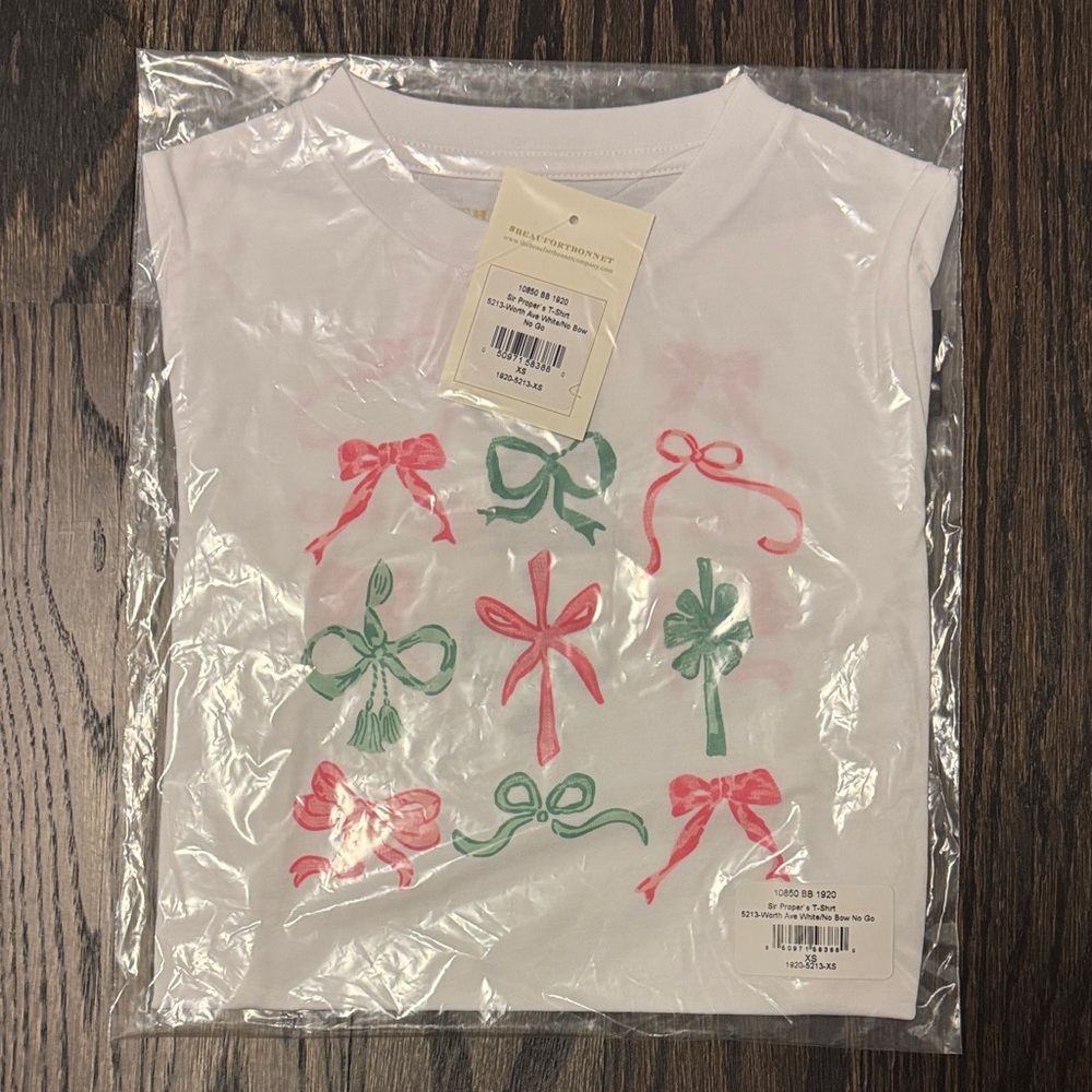 The Beaufort Bonnet Company White Tee with Pink & Green Bow Prints